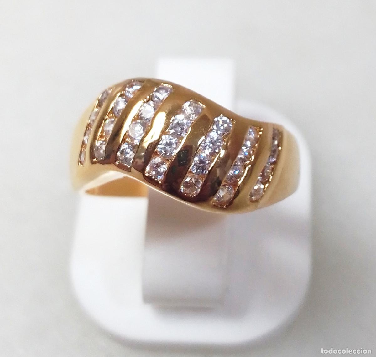 Joyeria: Anillo vintage de plata de ley ba&ntilde;ado en oro, con circonitas - Talla 14