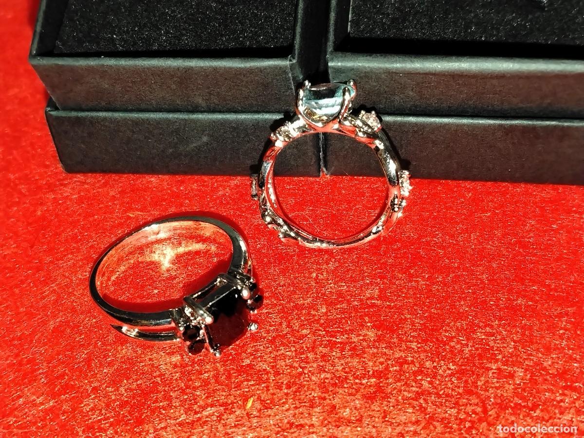 Joyeria: PRECIOSO CONJUNTO DE 2 ANILLOS,ACERO INOX Y AZABACHE Y AGUA MARINA GRANDES DISE&Ntilde;ADORES-N&ordm; 19 Y 12