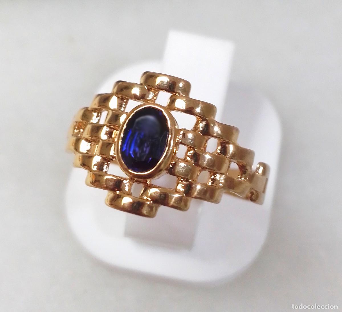 Joyeria: Anillo vintage de plata de ley ba&ntilde;ado en oro, calado con circonita de color - Talla 17