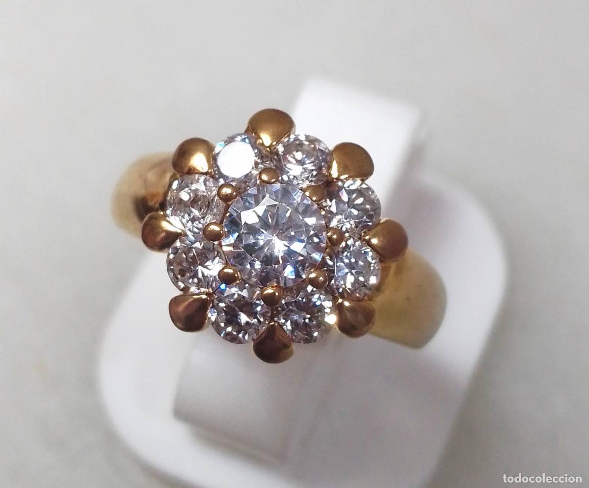 Joyeria: Anillo vintage de plata de ley ba&ntilde;ado en oro, roset&oacute;n con circonitas - Talla 14