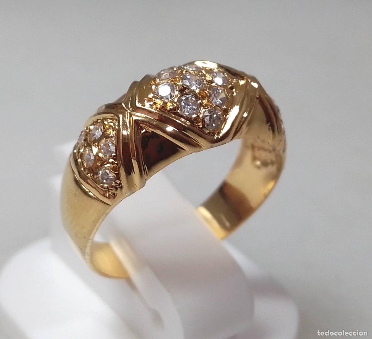 Joyeria: Anillo vintage de plata de ley ba&ntilde;ado en oro, con circonitas - Talla 16