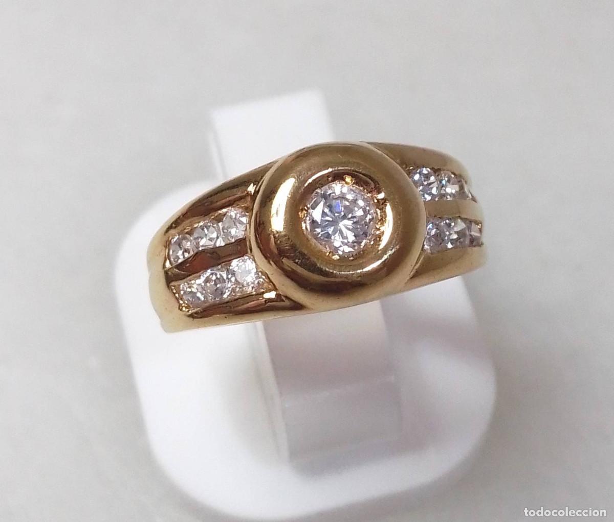 Schmuck: Anillo vintage de plata de ley ba&ntilde;ado en oro, con circonitas - Talla 13