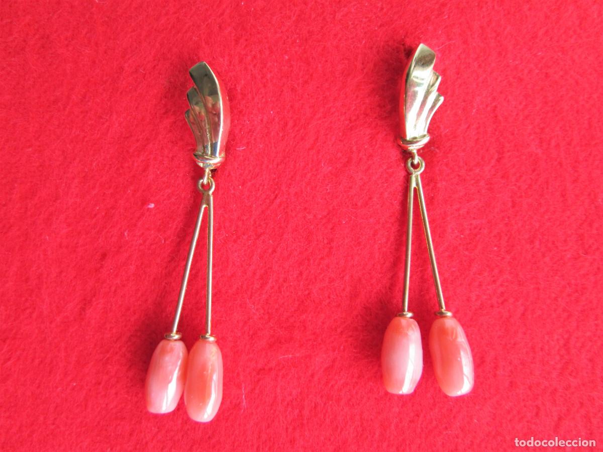 Joyeria: PENDIENTES DE ORO DE 18 KLTS. CON ROJO CORAL COLGANTES - SIN ESTRENAR