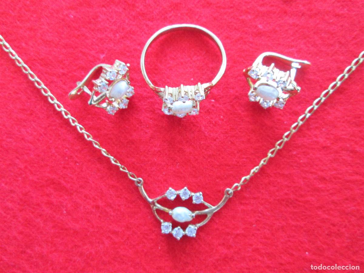 Gioielleria: CONJUNTO PENDIENTES, ANILLO Y GARGANTILLA EN ORO 18 K. PERLAS Y CIRCONITAS - SIN ESTRENAR -