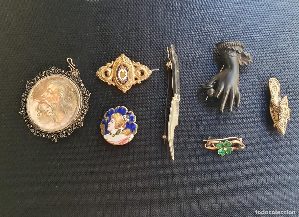 Joyeria: Lote 7 broches antiguos vintage(Rango1860-1970): Estilos Napole&oacute;n III, Victoriano, Alfonsino,a&ntilde;os 70