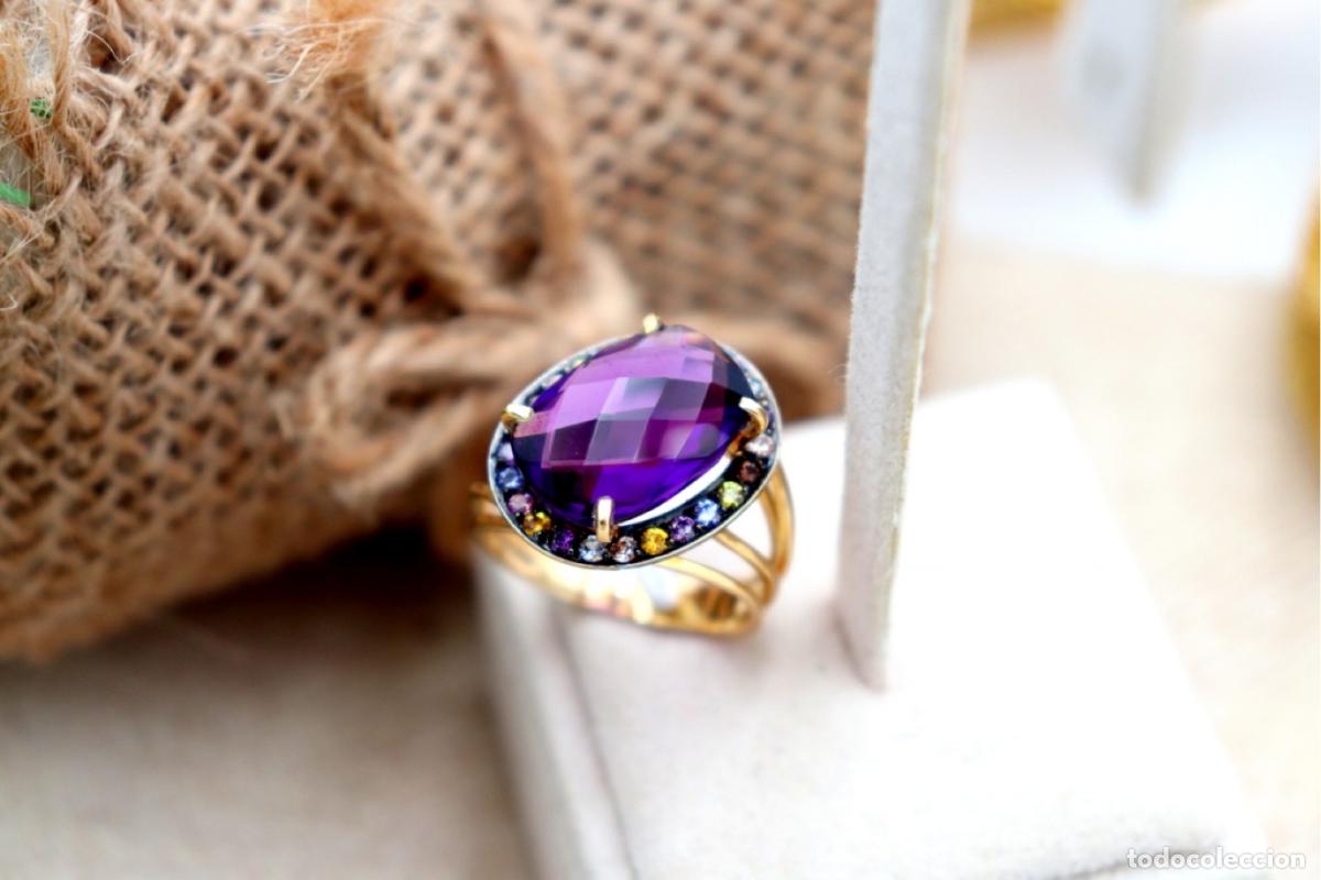 Joalharia: Anillo de Oro 19.2K con amatista y cuarzo
