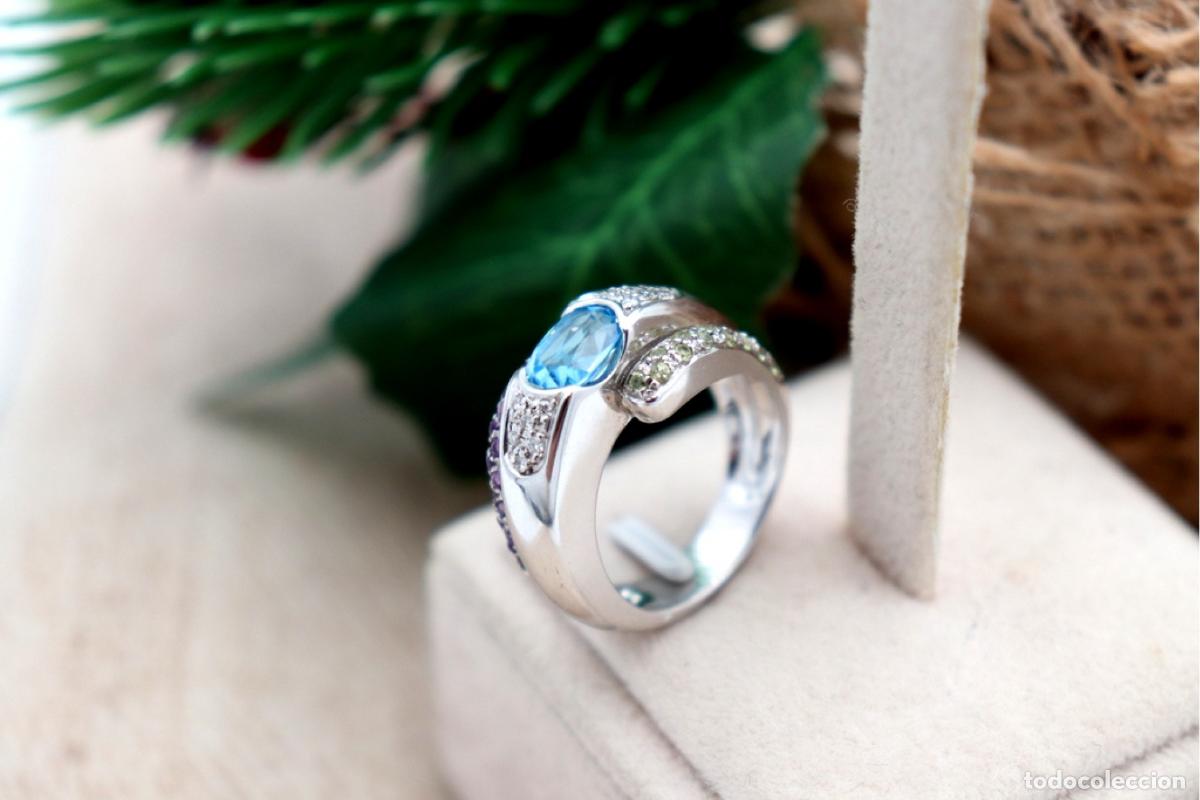 Joyeria: Anillo de oro de 19,2 quilates con diamantes y aguamarina