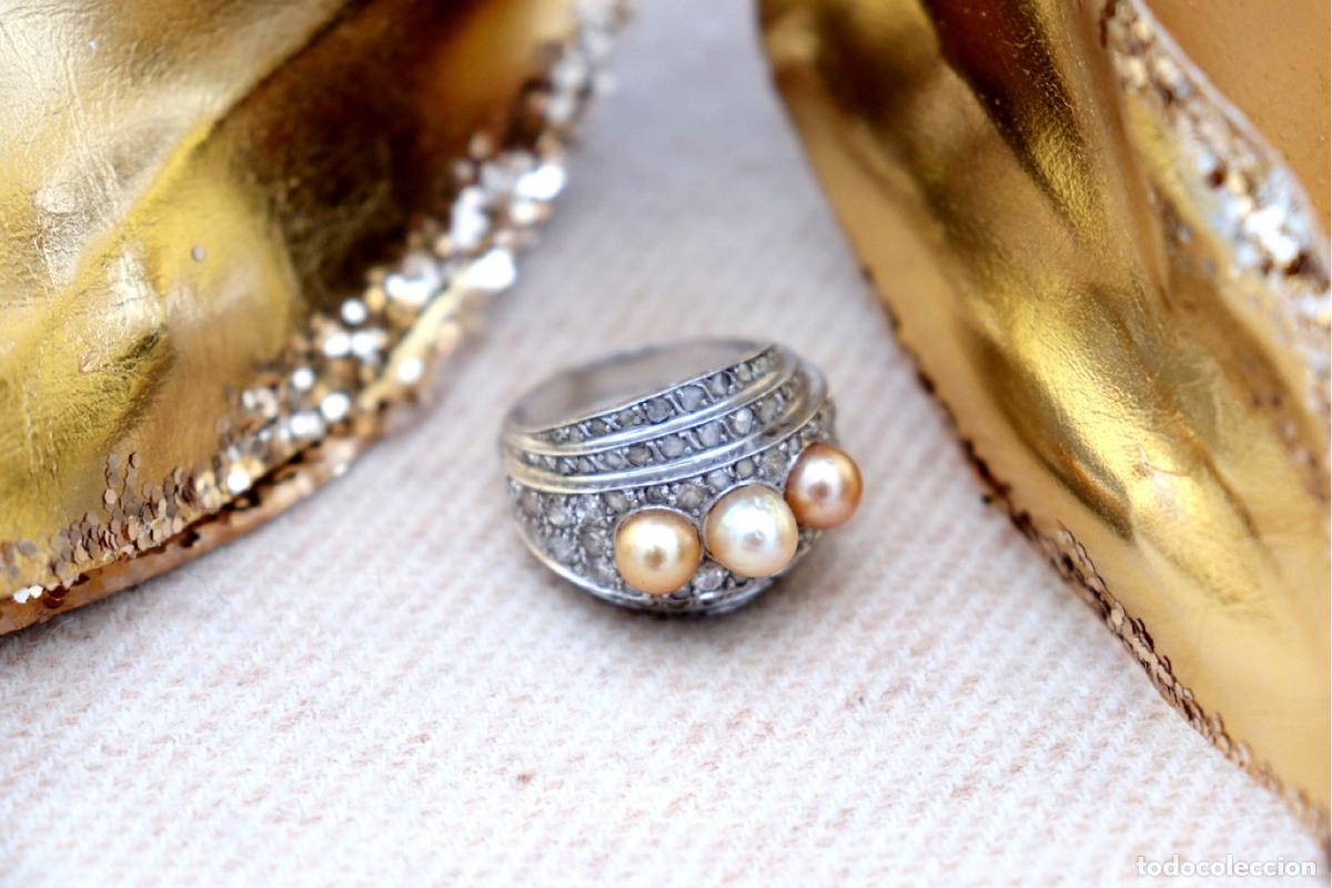 Joyeria: Anillo de oro de 19,2 quilates con diamantes y perlas - Foto 2