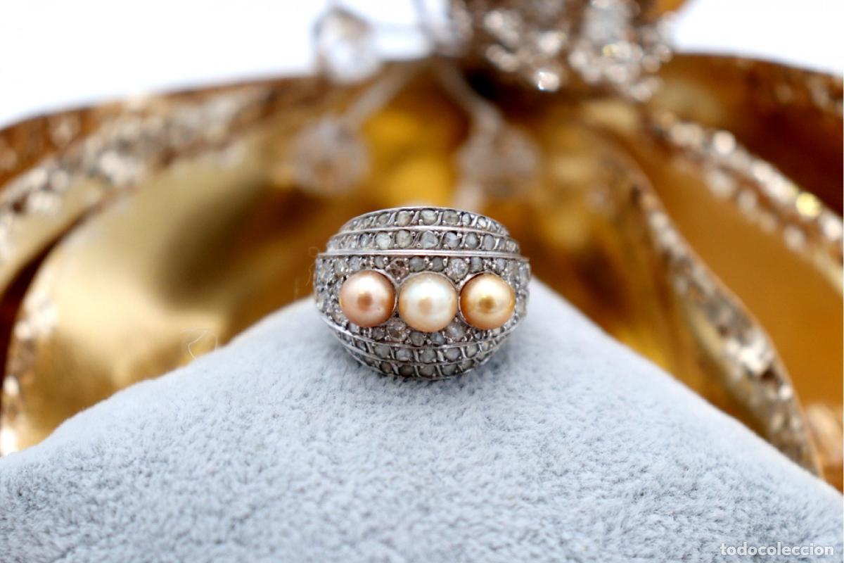 Joyeria: Anillo de oro de 19,2 quilates con diamantes y perlas - Foto 4