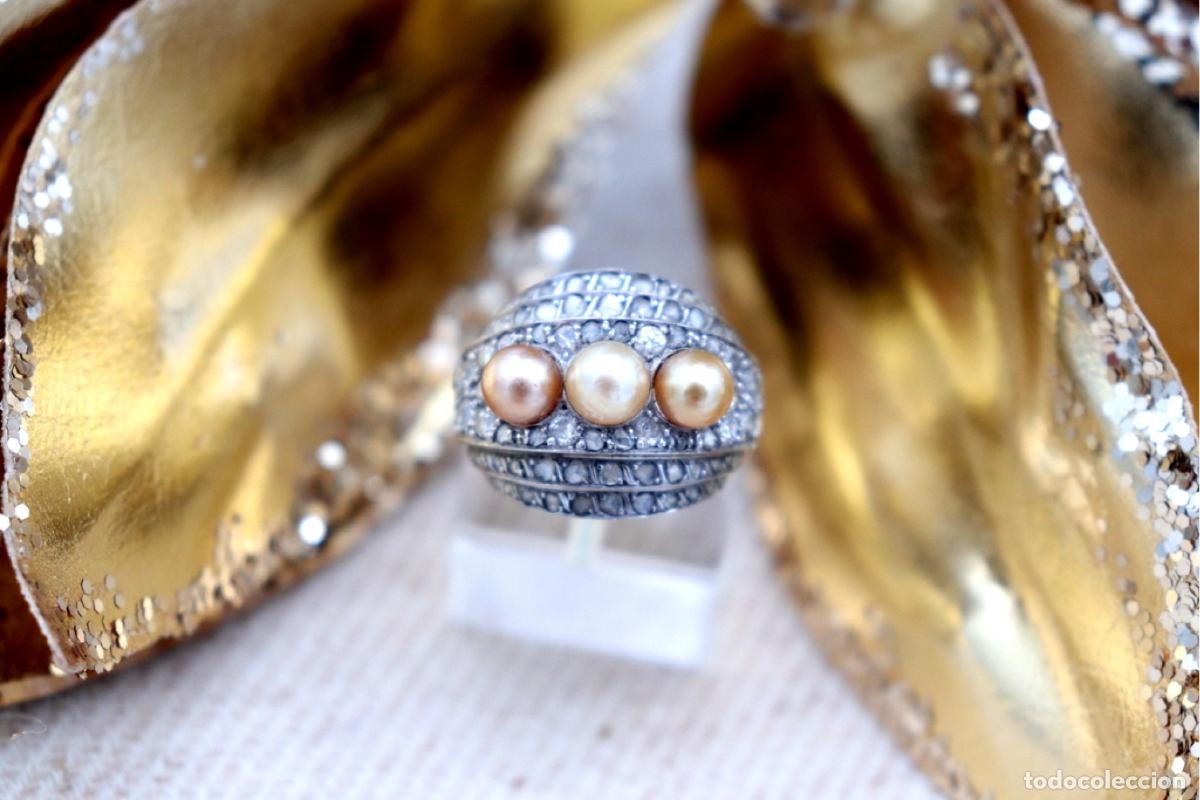 Joyeria: Anillo de oro de 19,2 quilates con diamantes y perlas - Foto 7
