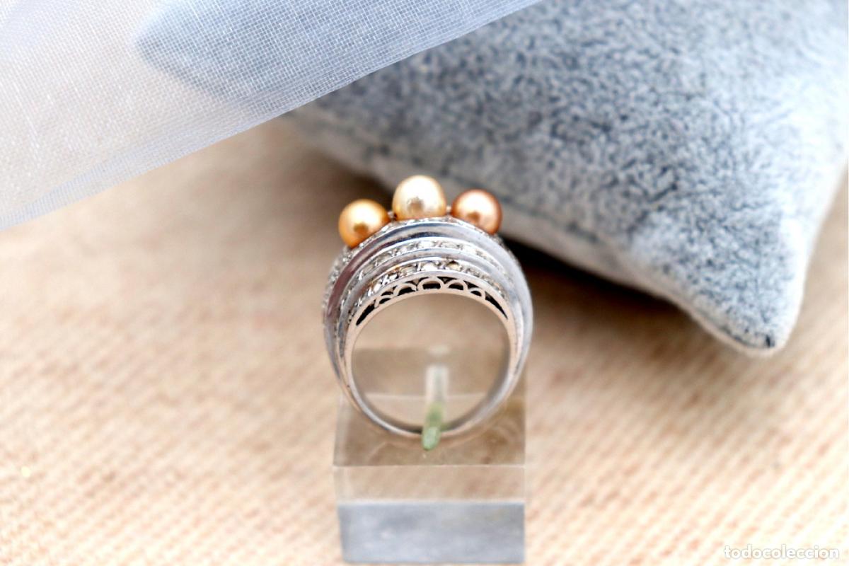 Joyeria: Anillo de oro de 19,2 quilates con diamantes y perlas - Foto 8