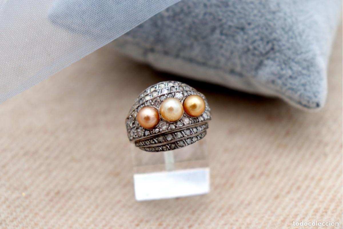 Joyeria: Anillo de oro de 19,2 quilates con diamantes y perlas - Foto 9