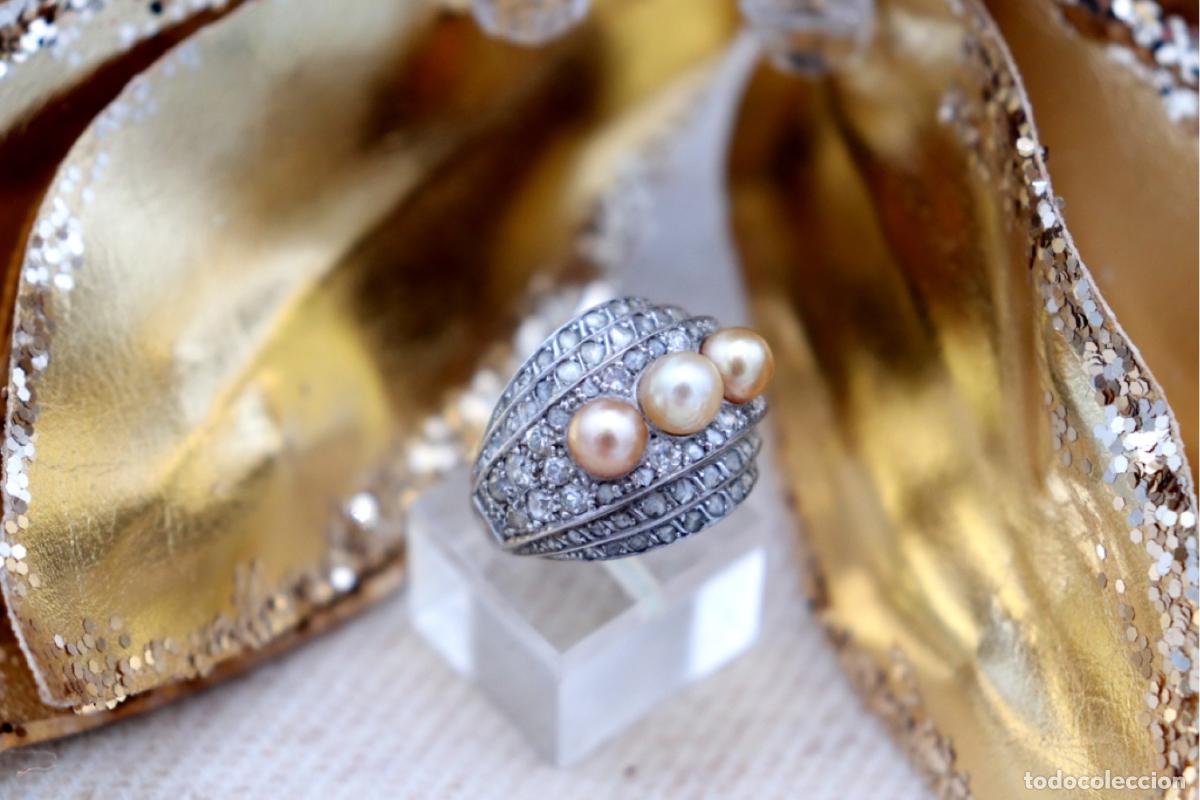Joalharia: Anillo de oro de 19,2 quilates con diamantes y perlas