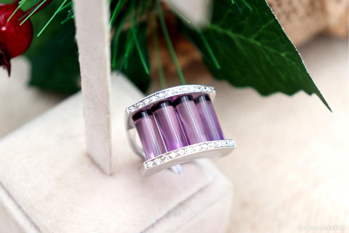 Joalharia: Anillo de oro de 19,2 quilates con diamantes y amatistas