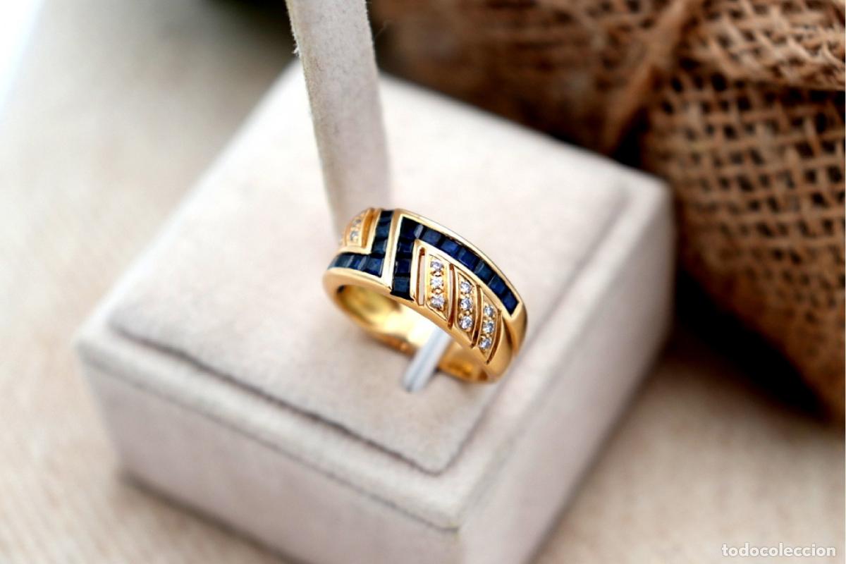 Joalharia: Anillo de oro de 19,2 quilates con diamantes y zafiros australianos
