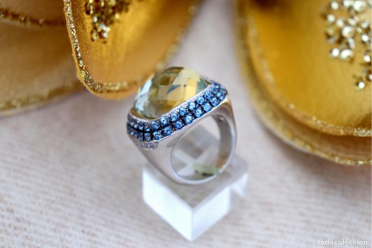 Joyeria: Anillo de oro de 19,2 quilates con diamantes y aguamarinas