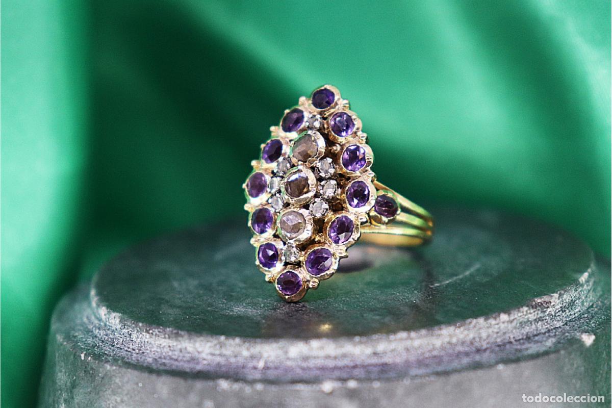Joalharia: Anillo de oro de 19,2 quilates con diamantes y amatistas
