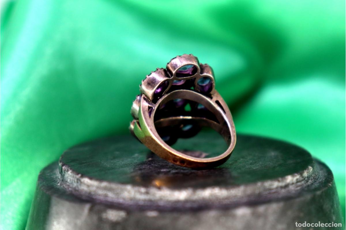 Joyeria: Anillo de oro y plata de 19,2K con amatistas. - Foto 2