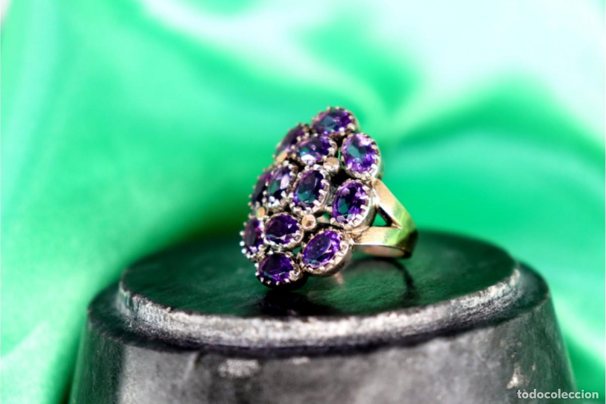 Joyeria: Anillo de oro y plata de 19,2K con amatistas. - Foto 4
