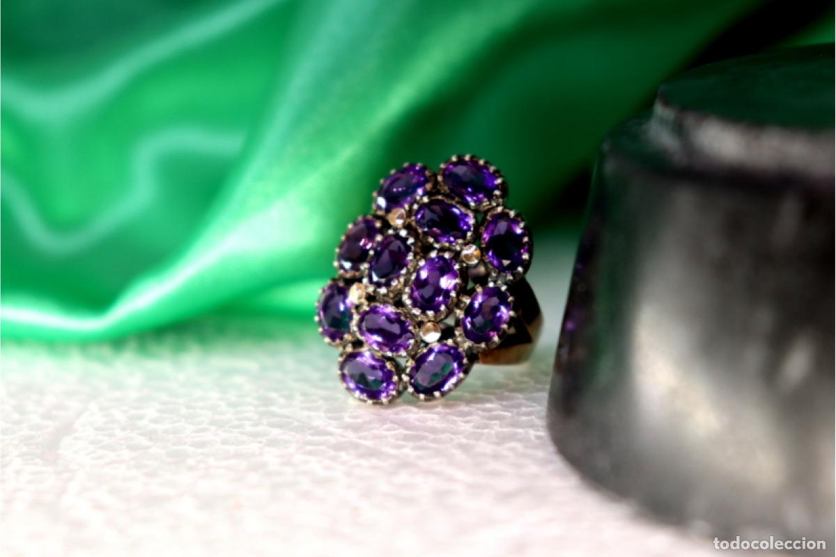 Joyeria: Anillo de oro y plata de 19,2K con amatistas. - Foto 5