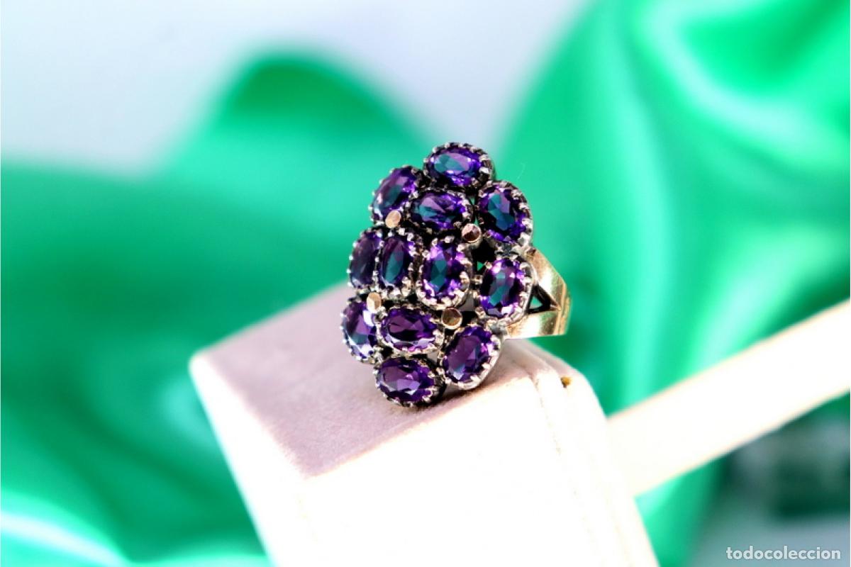 Joyeria: Anillo de oro y plata de 19,2K con amatistas. - Foto 6
