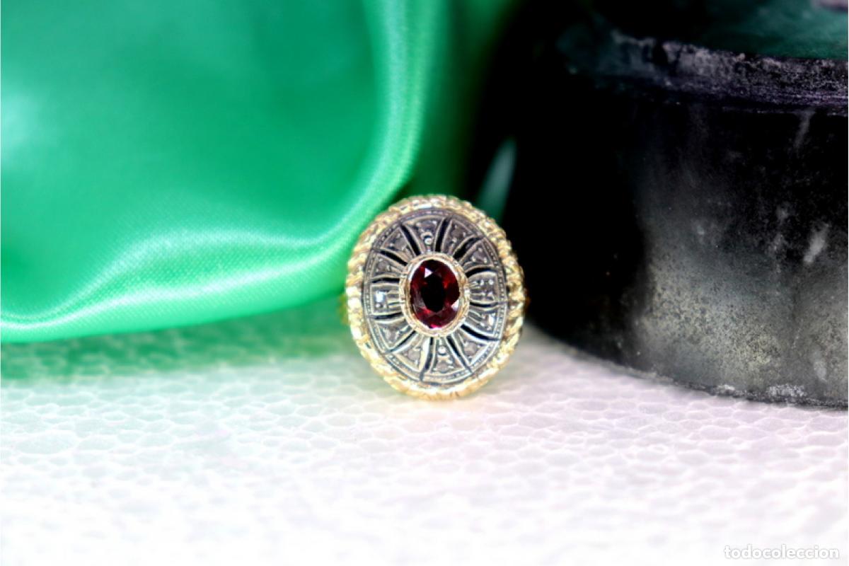 Joyeria: Anillo de oro y plata de 19,2K con diamantes y granate. - Foto 4