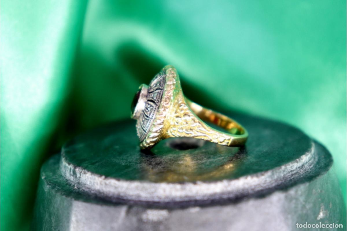 Joyeria: Anillo de oro y plata de 19,2K con diamantes y granate. - Foto 5