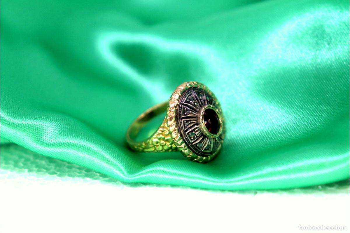 Joyeria: Anillo de oro y plata de 19,2K con diamantes y granate. - Foto 7