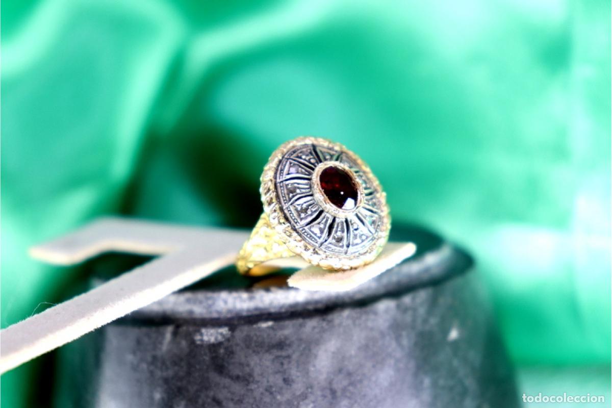 Joyeria: Anillo de oro y plata de 19,2K con diamantes y granate. - Foto 8