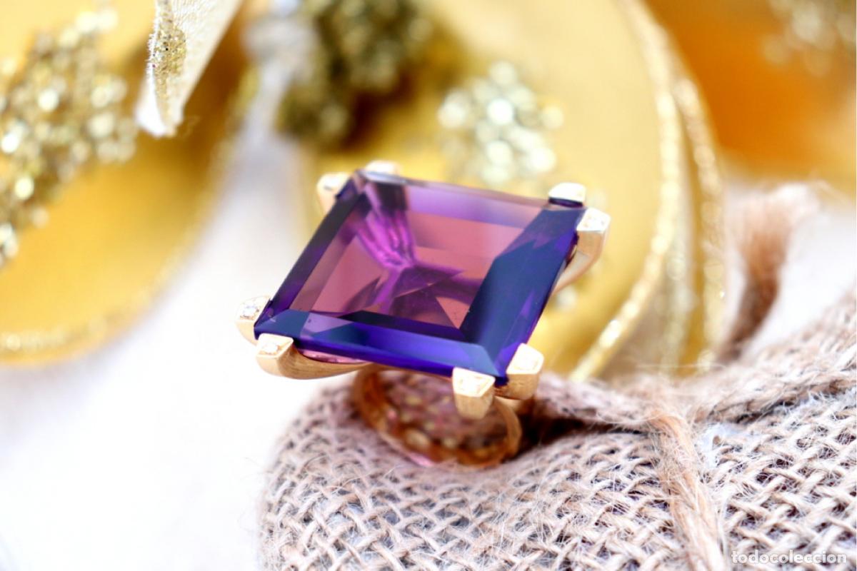 Joalharia: Anillo de oro de 19,2 quilates con amatista y diamantes