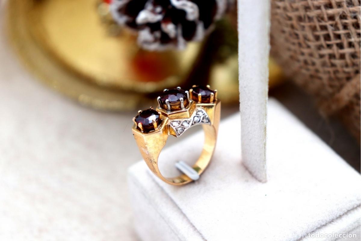 Joyeria: Anillo de oro de 19,2 quilates con diamantes y granates - Foto 3