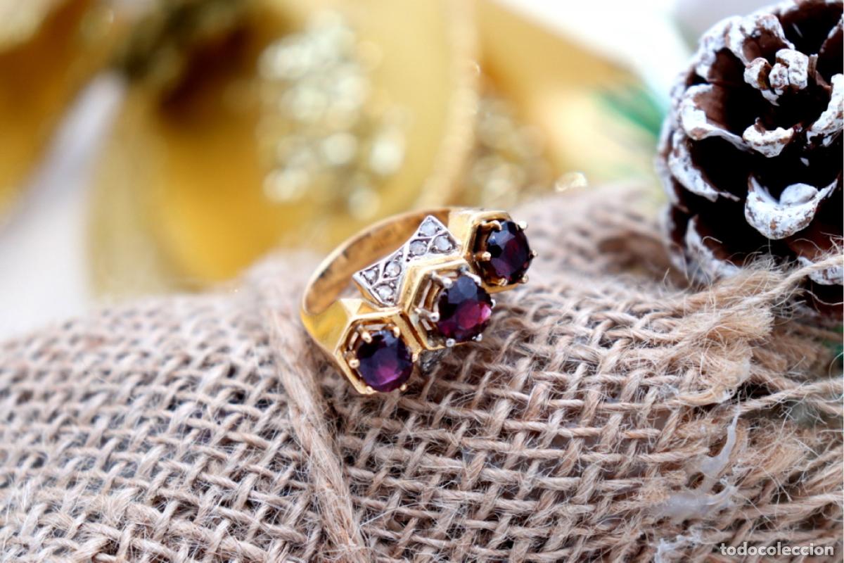 Joyeria: Anillo de oro de 19,2 quilates con diamantes y granates - Foto 5