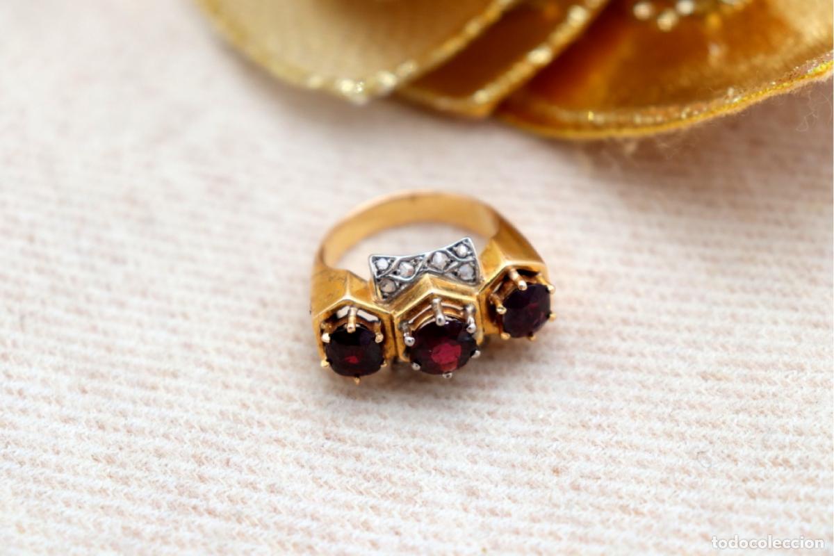 Joyeria: Anillo de oro de 19,2 quilates con diamantes y granates - Foto 6