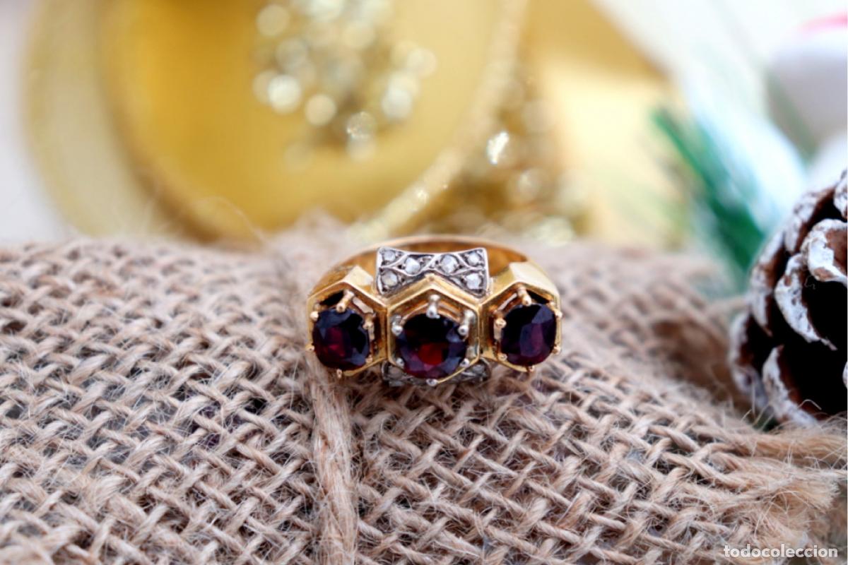 Joyeria: Anillo de oro de 19,2 quilates con diamantes y granates - Foto 7