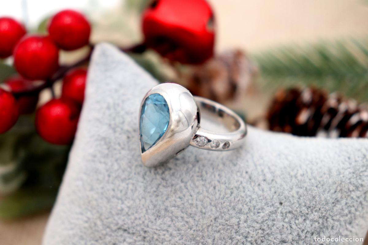 Joyeria: Anillo de oro de 19,2 quilates con diamantes y topacios - Foto 4