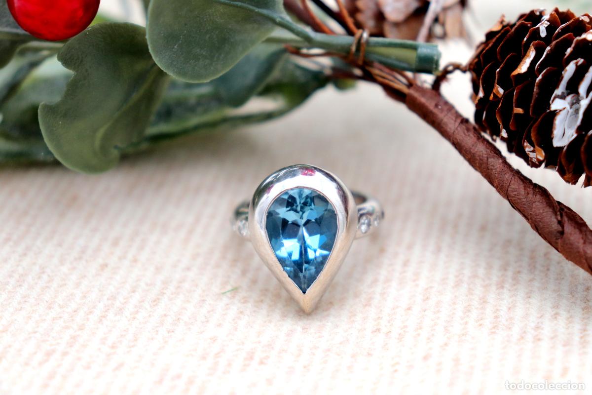 Joyeria: Anillo de oro de 19,2 quilates con diamantes y topacios - Foto 5