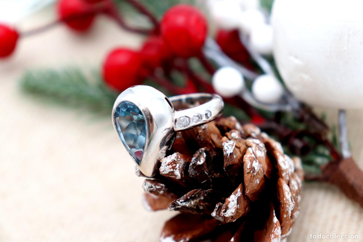 Joyeria: Anillo de oro de 19,2 quilates con diamantes y topacios - Foto 6