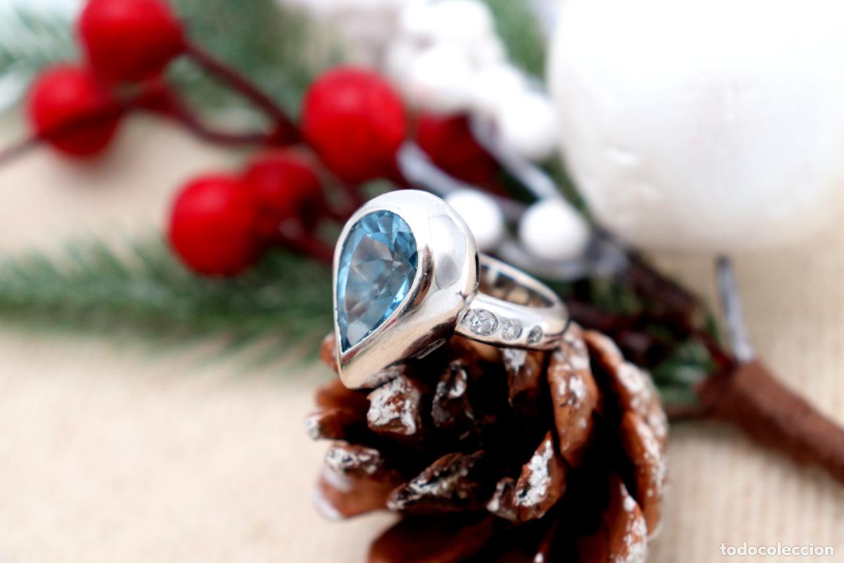 Joyeria: Anillo de oro de 19,2 quilates con diamantes y topacios - Foto 7