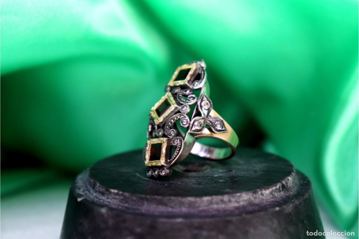Joyeria: Anillo de oro y plata de 19,2K con diamantes y granates. - Foto 5