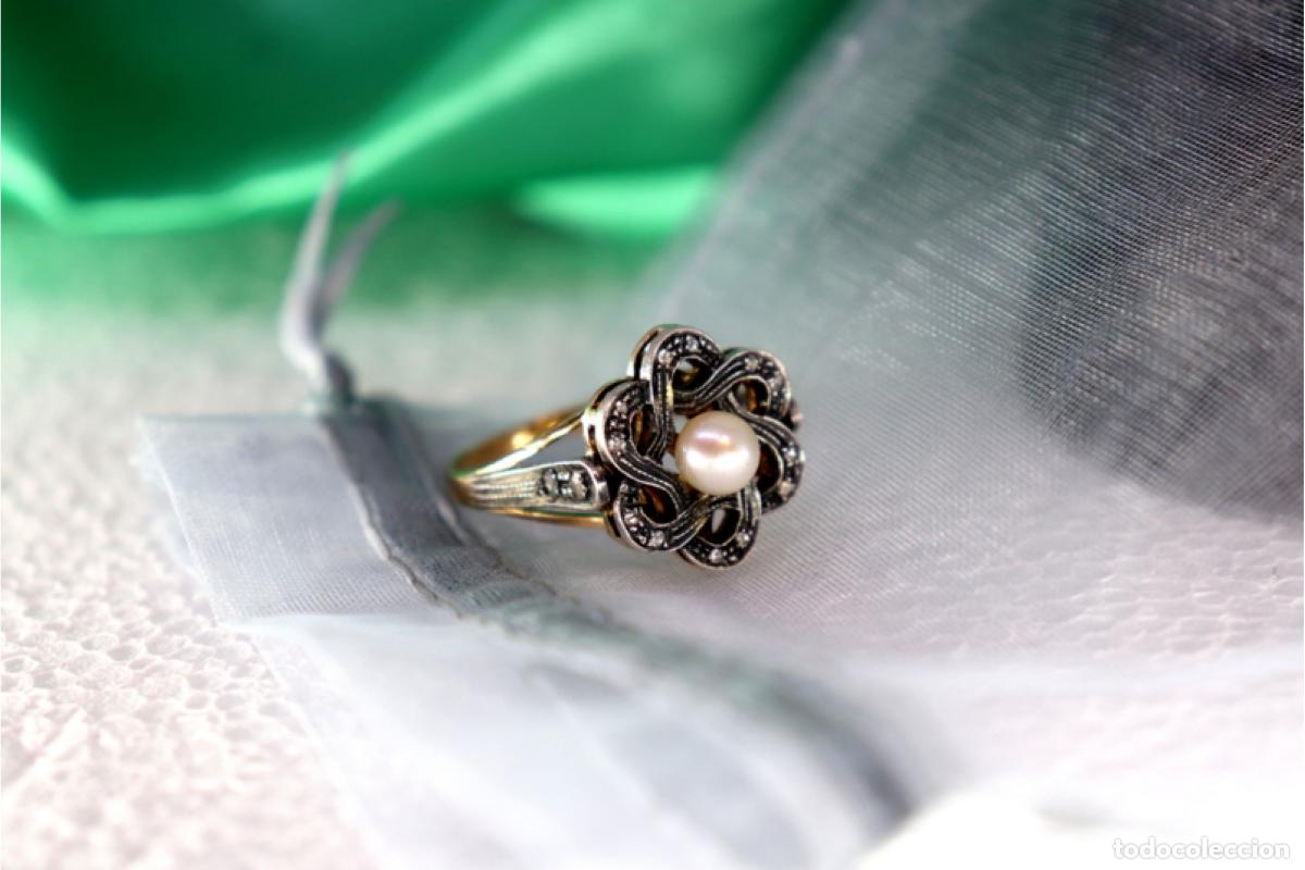 Joyeria: Anillo de oro y plata de 19,2K con diamantes y perla. - Foto 4