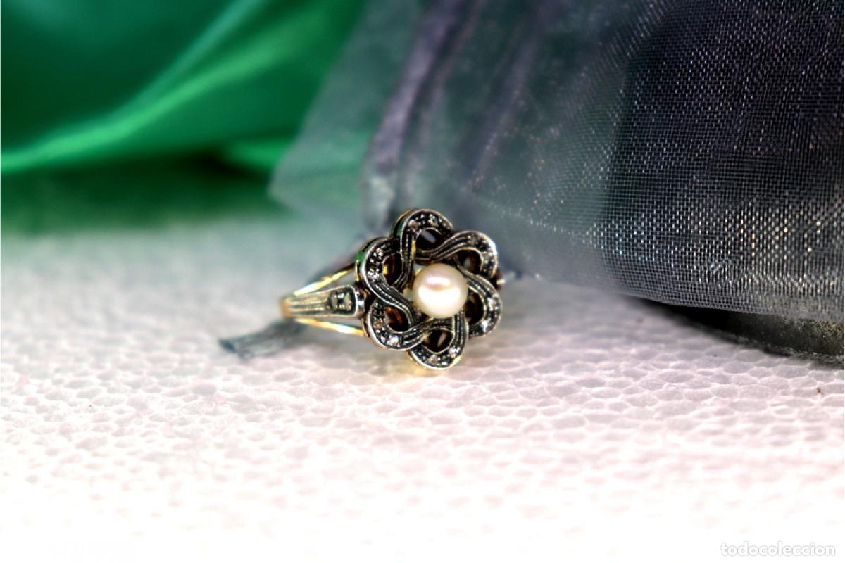 Joyeria: Anillo de oro y plata de 19,2K con diamantes y perla. - Foto 7