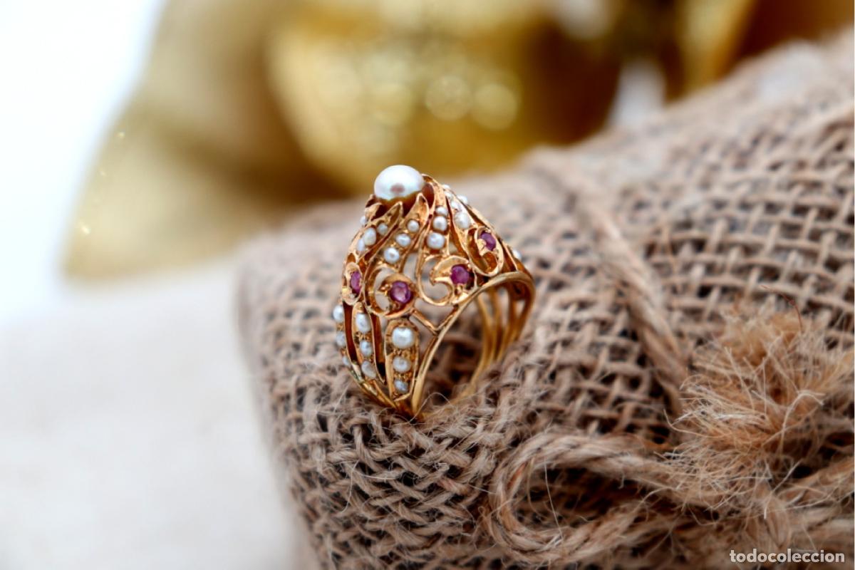 Joyeria: Anillo de oro de 22 quilates con perlas y rub&iacute;es - Foto 4