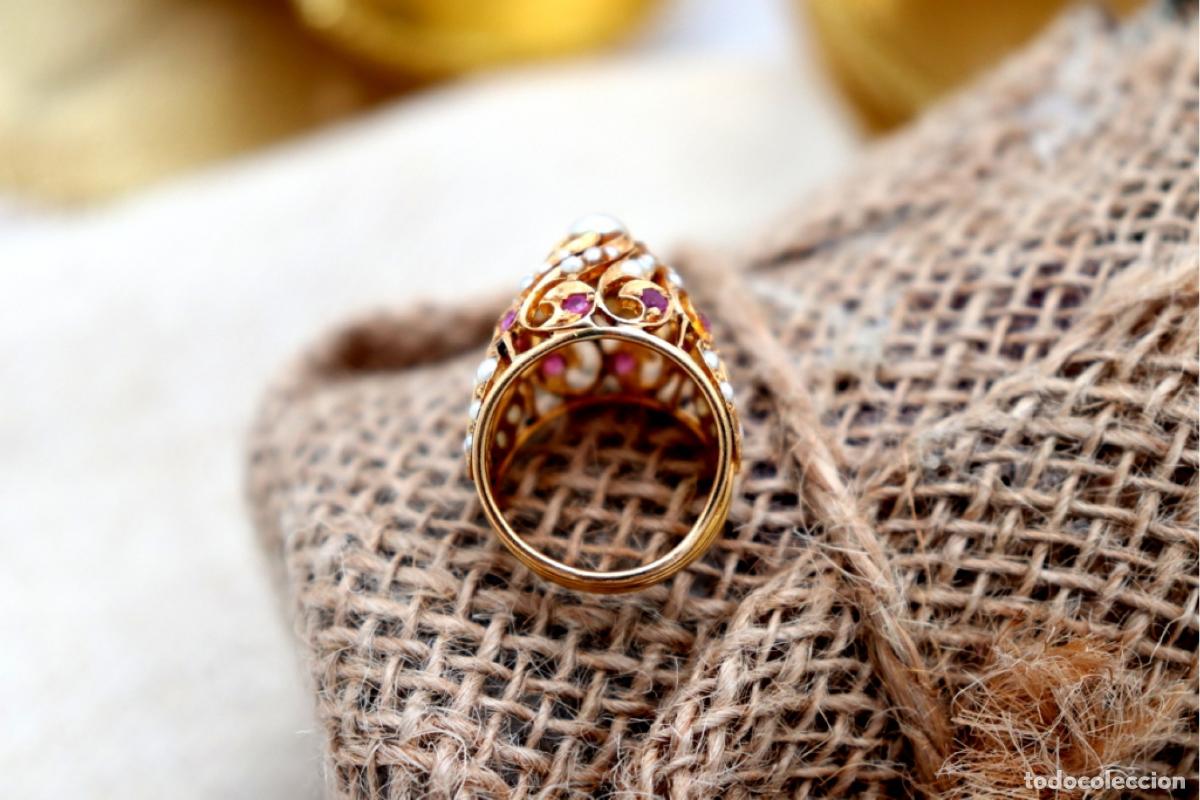 Joyeria: Anillo de oro de 22 quilates con perlas y rub&iacute;es - Foto 6