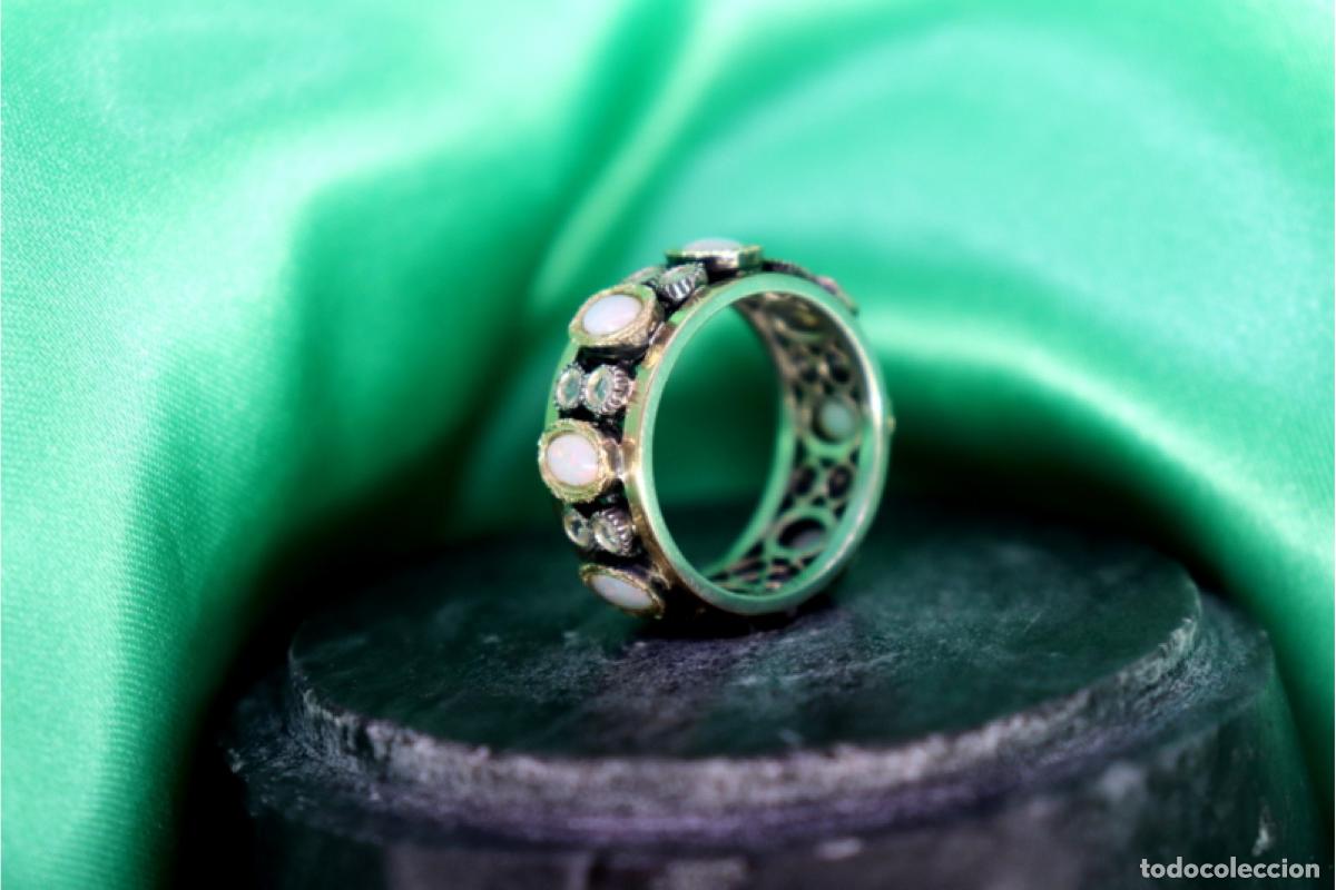 Joyeria: Anillo de oro y plata de 19,2K con diamantes y &oacute;palos. - Foto 6