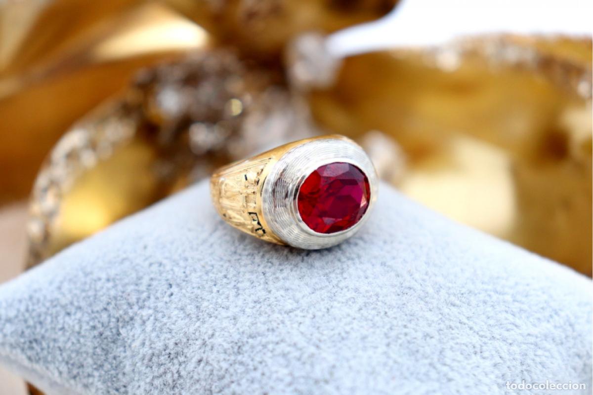 Joyeria: Anillo de oro bicolor de 19,2K con rub&iacute;. - Foto 2