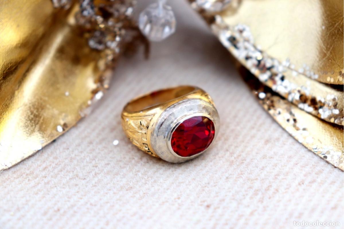 Joyeria: Anillo de oro bicolor de 19,2K con rub&iacute;. - Foto 5