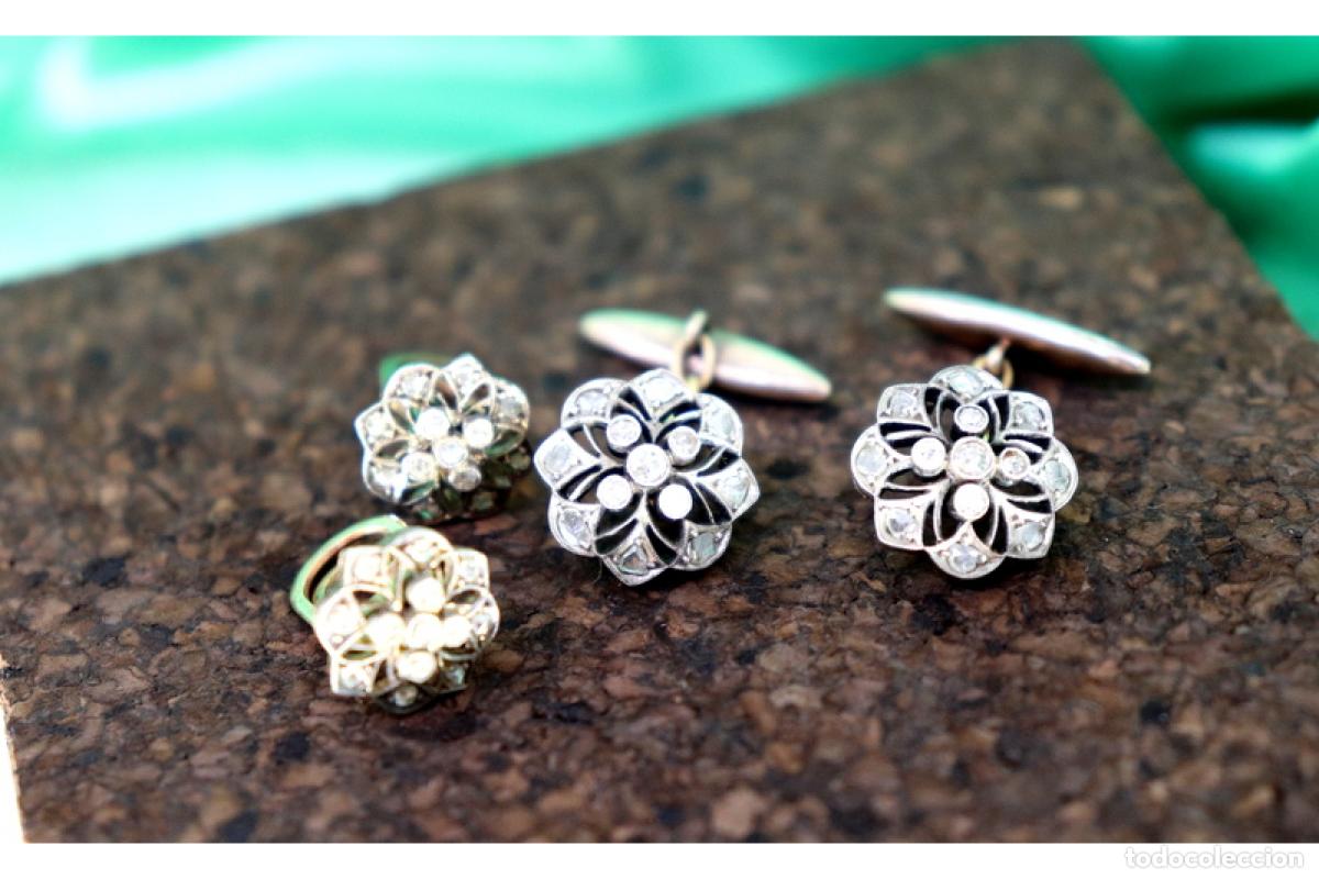Joyeria: Gemelos de oro y plata de 19,2K con diamantes. - Foto 4