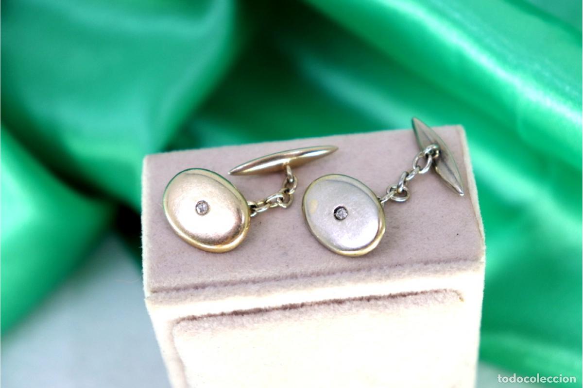 Joalheria: Gemelos en oro blanco de 19,2K con diamantes.