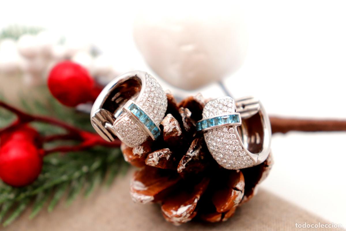 Joyeria: Pendientes de oro de 18 quilates con diamantes y aguamarinas