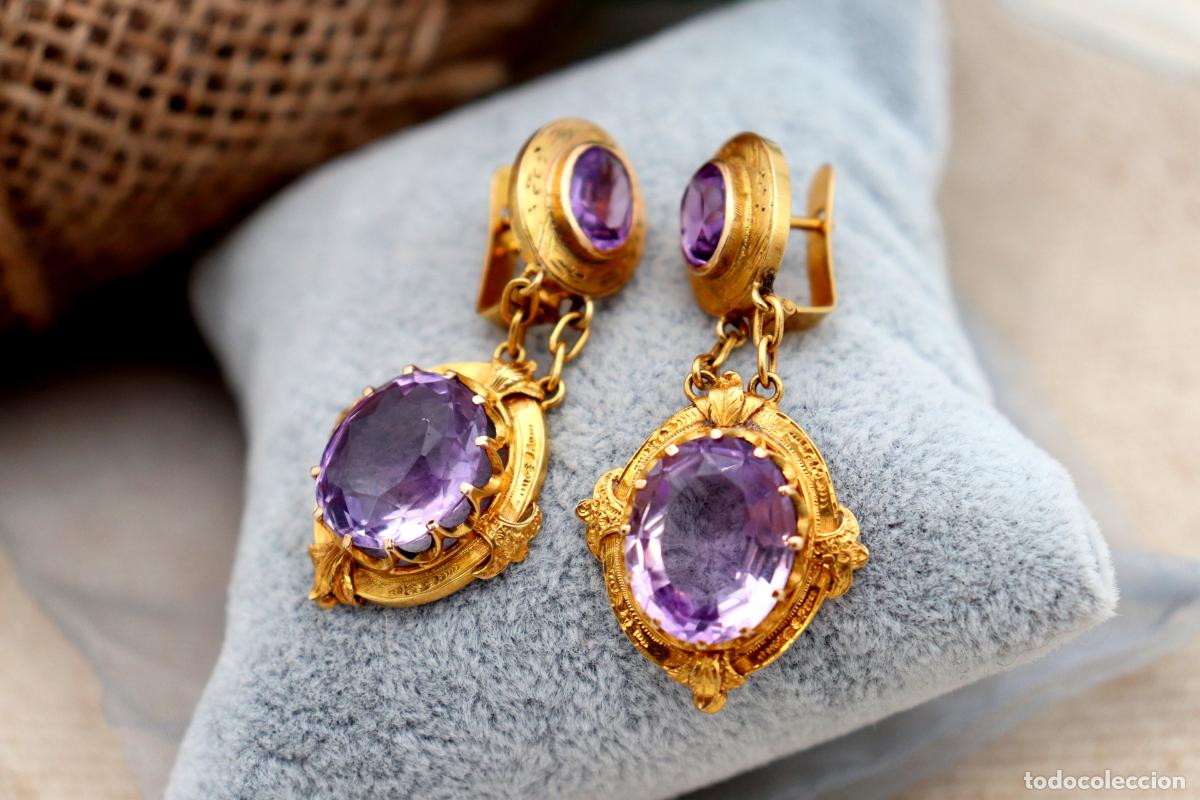 Schmuck: Pendientes de oro de 18 quilates con amatistas